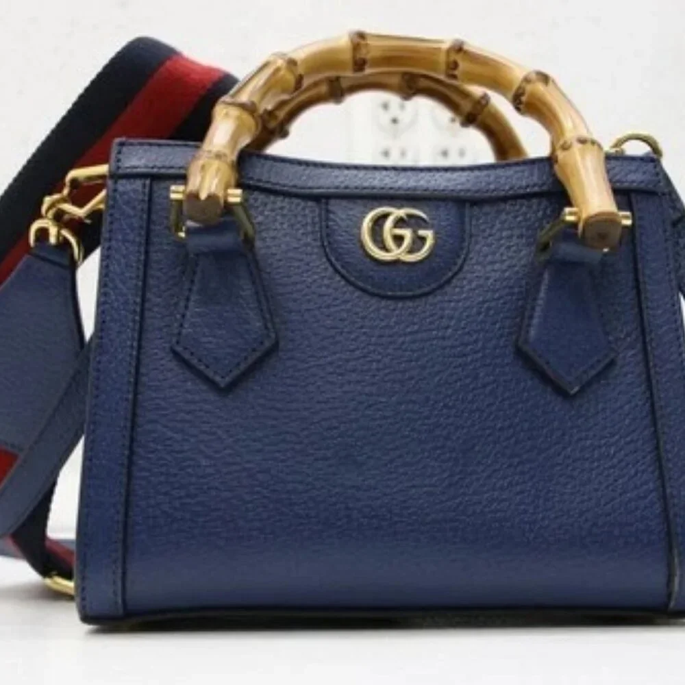 GUCCI Diana NM Bamboo Handle Tote Leather Mini - Blue - Picture 1 of 13